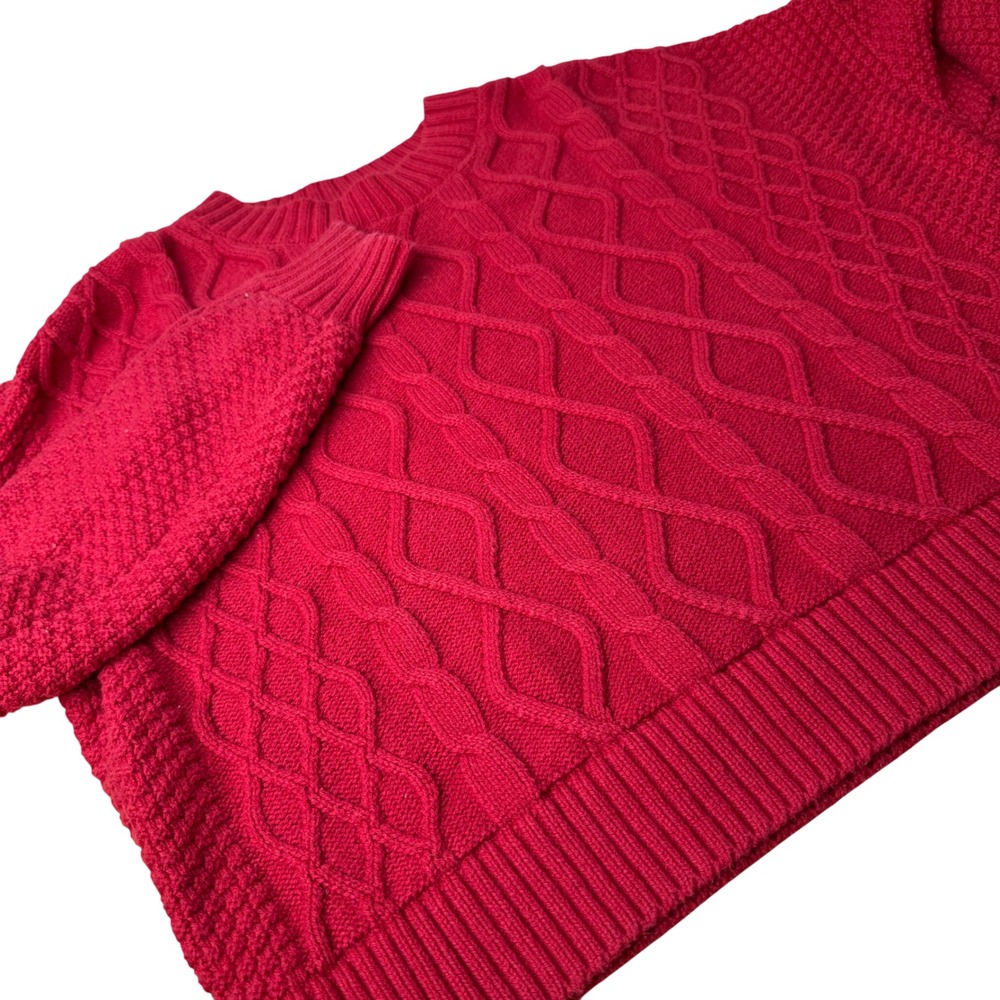 Hollister Y2K Womens Red Chunky Diamond Cable Knit Sweater XS Academia Classic